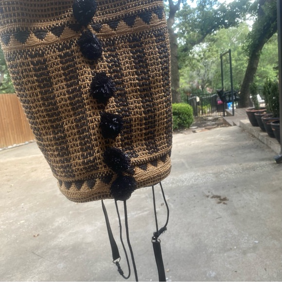 Zara Handmade Woven Pom Pom Detail, Lined Interior, Drawstring Backpack Bag - Picture 5 of 5